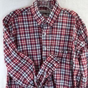 Southern Point Co Shirt Mens Medium Blue Red Plaid Button Down Dog Logo Casual